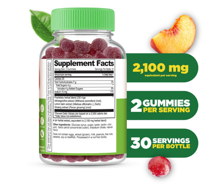 Lifeable Ashwagandha Gummies with Lemon Balm & Ginseng | Equivalent to 2100mg | Vegan Non GMO Ashwagandha Supplement | for Women and Men | 60 Gummies
