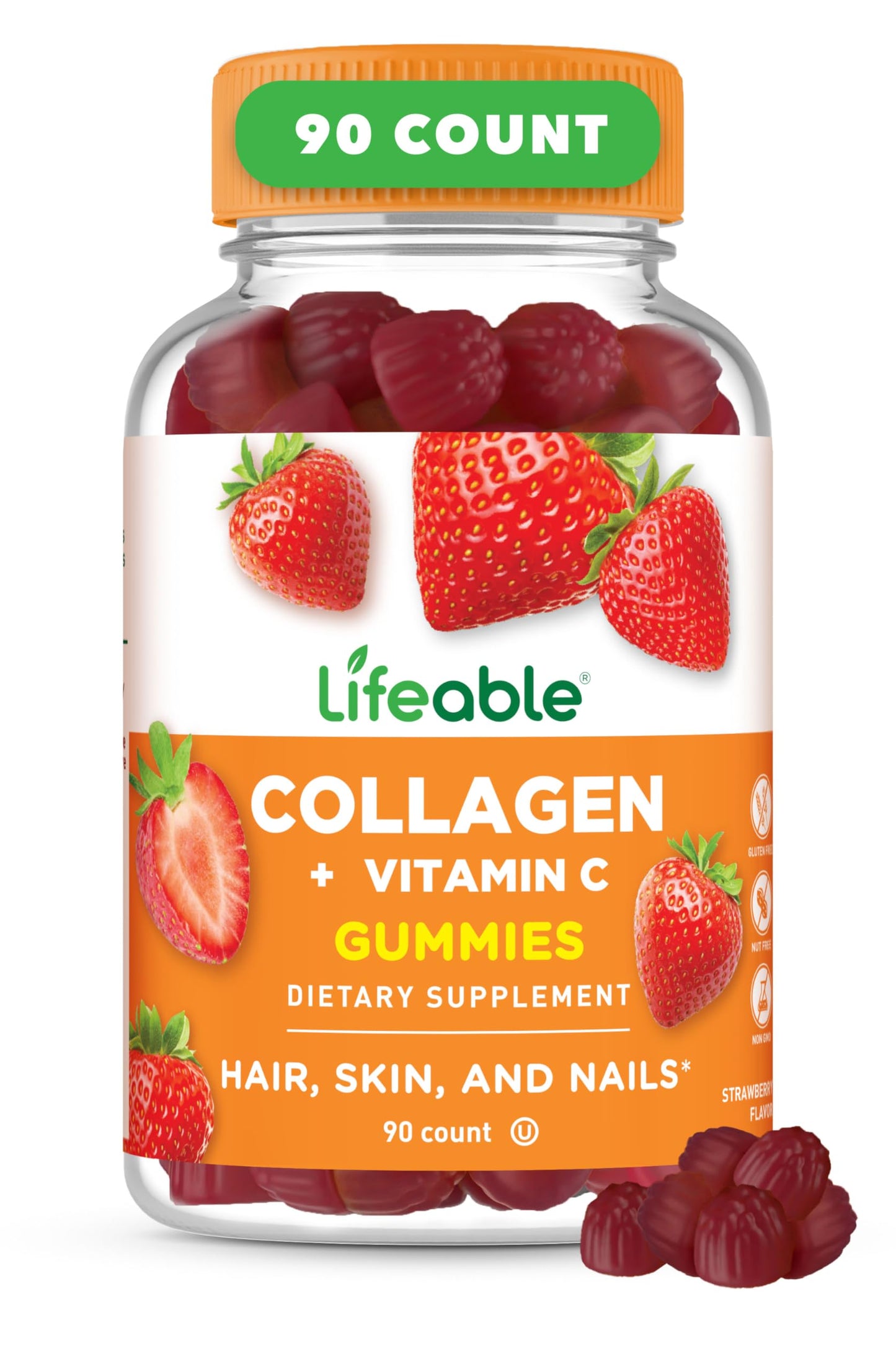 Lifeable Collagen Peptides Gummies 100mg Vitamin C – 90 Gummies