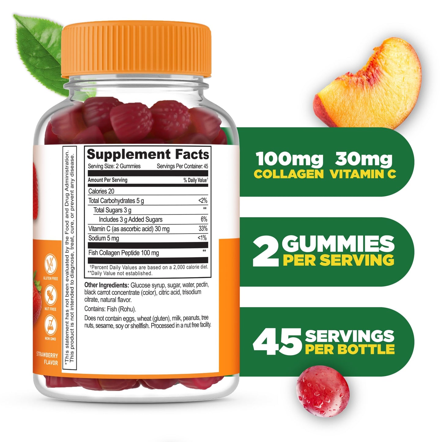 Lifeable Collagen Peptides Gummies 100mg Vitamin C – 90 Gummies