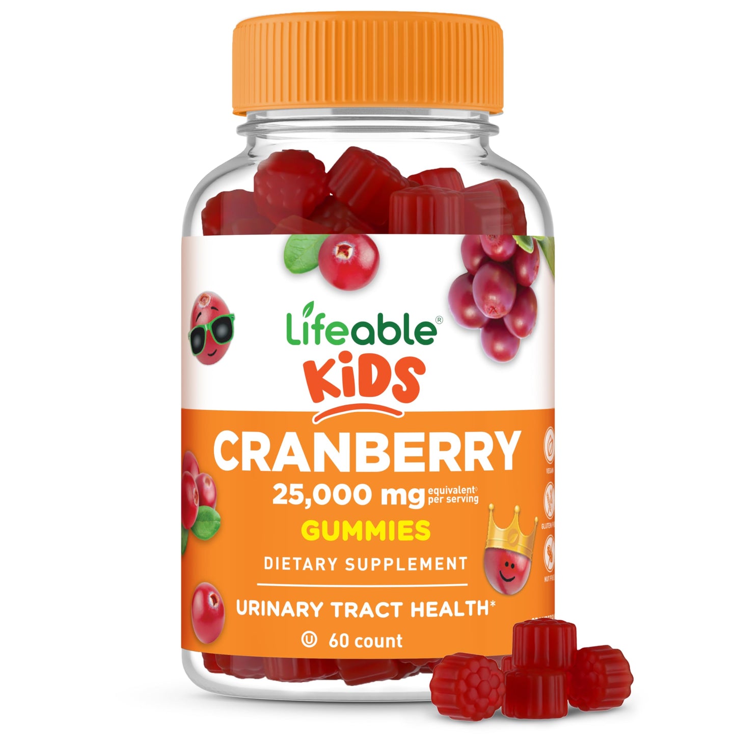Lifeable Cranberry Gummies for Kids - 25,000 mg Equivalency | 60 Count | Vegan & Non-GMO