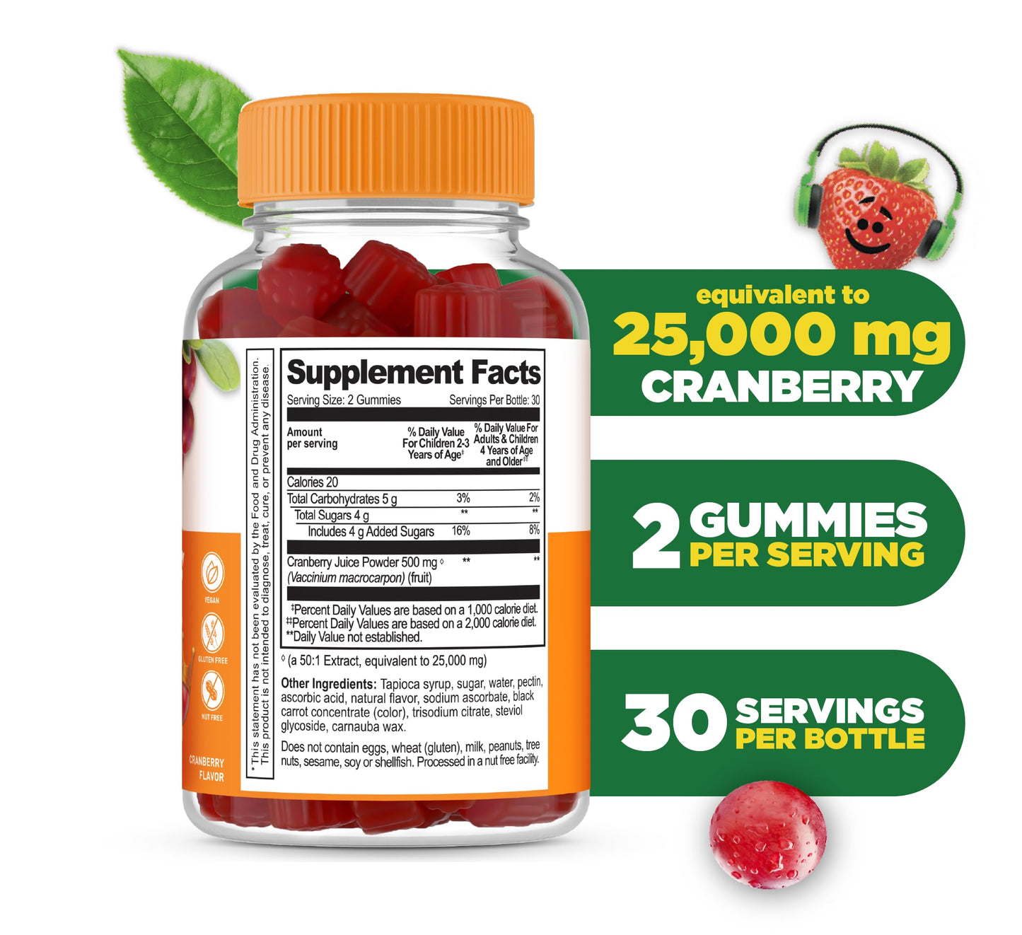 Lifeable Cranberry Gummies for Kids - 25,000 mg Equivalency | 60 Count | Vegan & Non-GMO