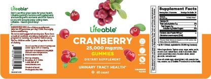 Lifeable Cranberry Gummies for Women – 60 Count | 25,000 mg Equivalent