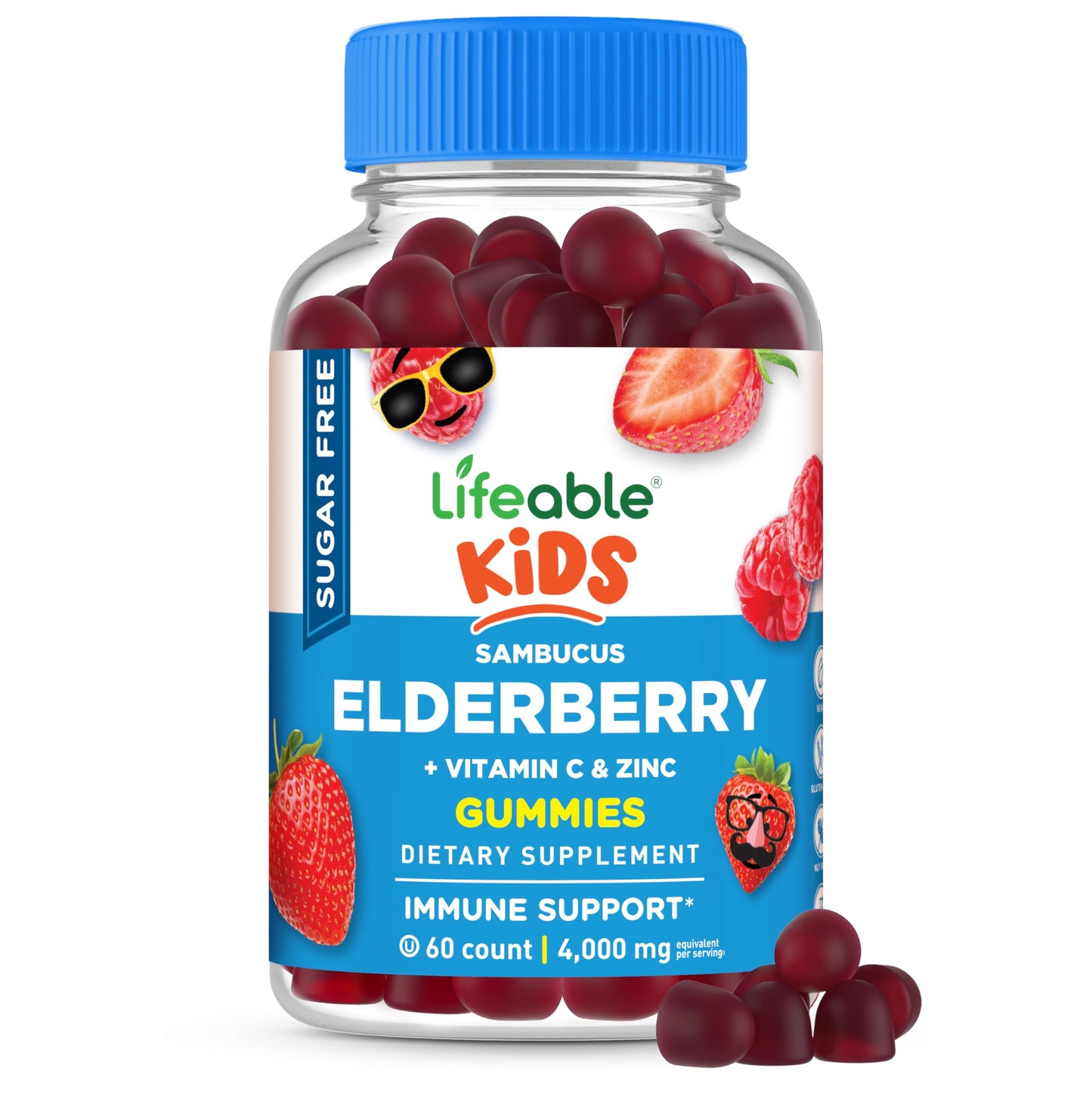 Lifeable Sugar Free Elderberry Gummies for Kids – Immune Support, 60 Gummies