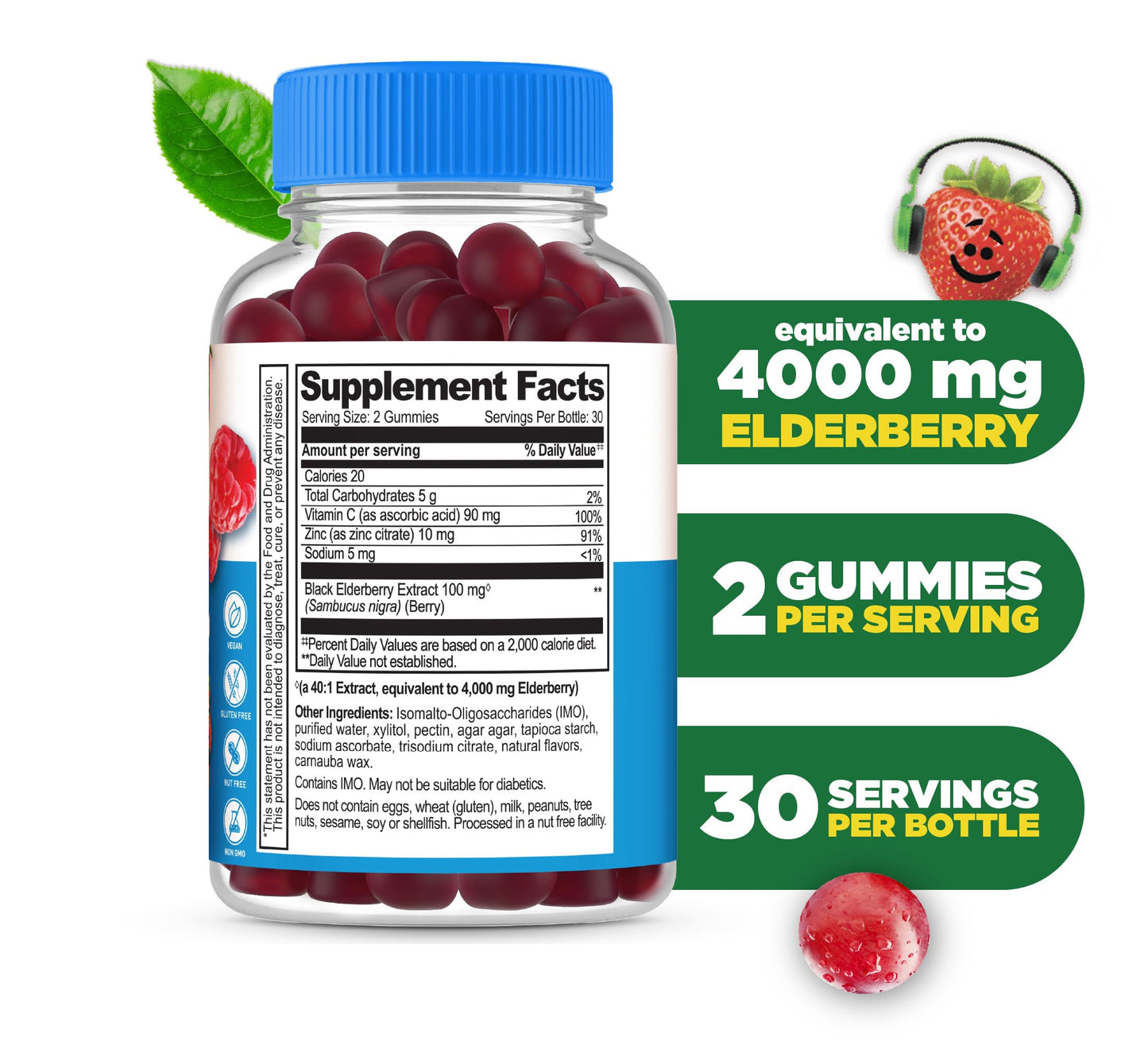 Lifeable Sugar Free Elderberry Gummies for Kids – Immune Support, 60 Gummies