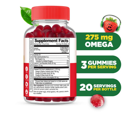 Lifeable Omega 3 for Kids Gummies | Vegan DHA Supplement | Plant-Based Flaxseed Oil | 60 Gummies