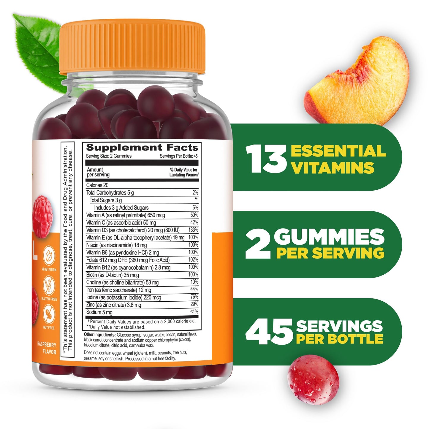 Lifeable Postnatal Multivitamin with Iron, Choline & Iodine – 90 Gummies | Lactation Support