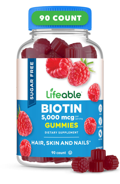 Lifeable Sugar Free Biotin Gummies 5000mcg | Hair, Skin & Nails | 90 Gummies