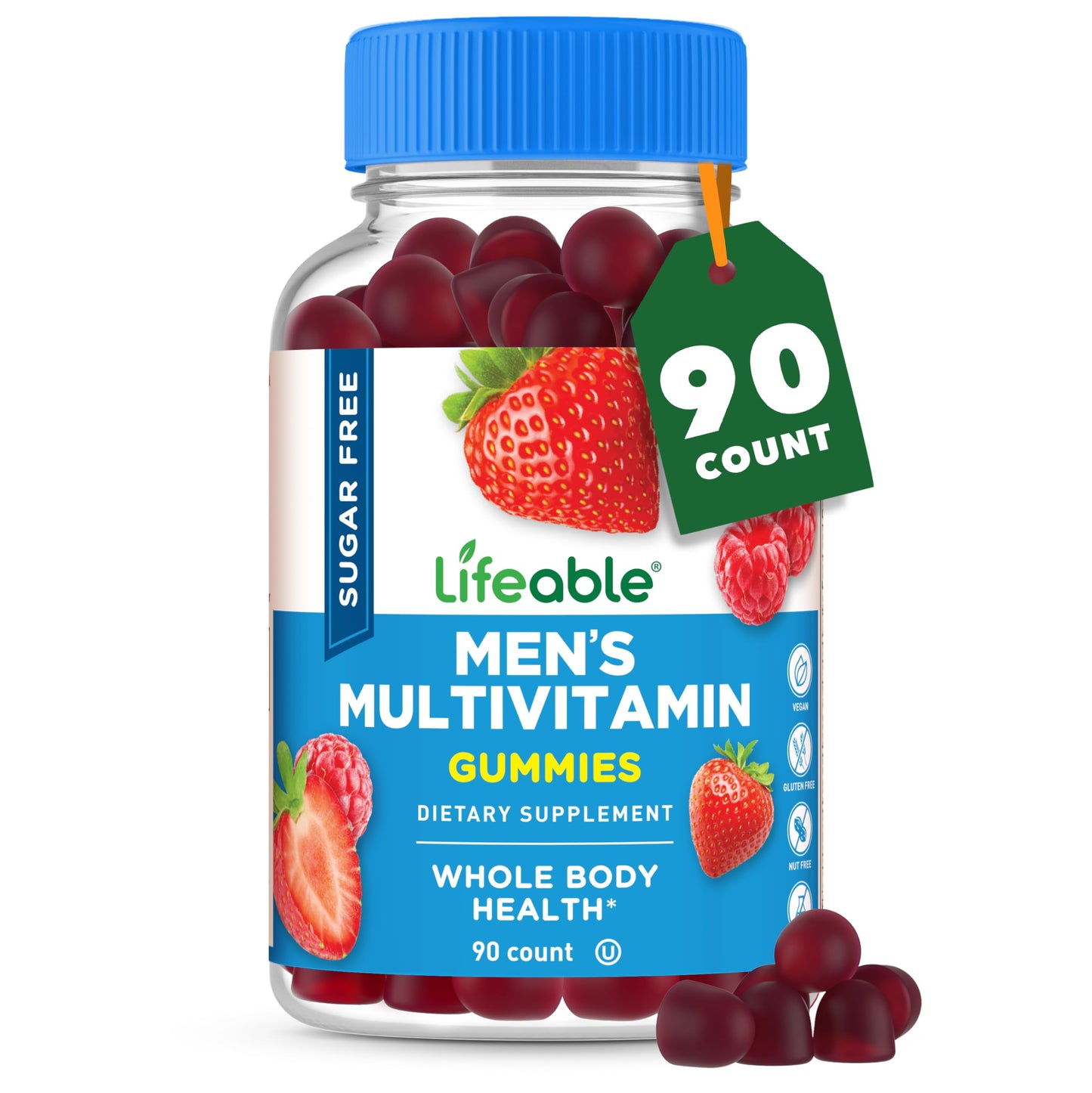 Lifeable Sugar Free Multivitamin for Men Gummies | Iron & 18 Essential Vitamins | Sugar Free Vitamins | 90 Gummies