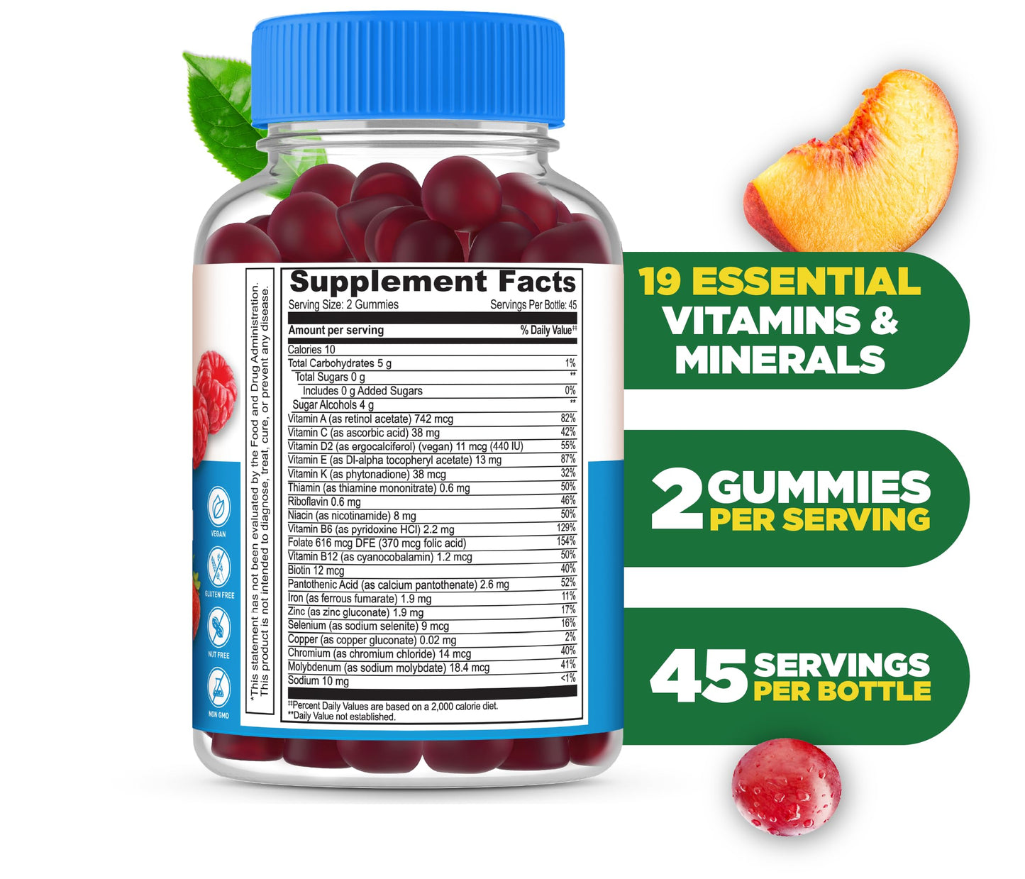 Lifeable Sugar Free Multivitamin for Men Gummies | Iron & 18 Essential Vitamins | Sugar Free Vitamins | 90 Gummies
