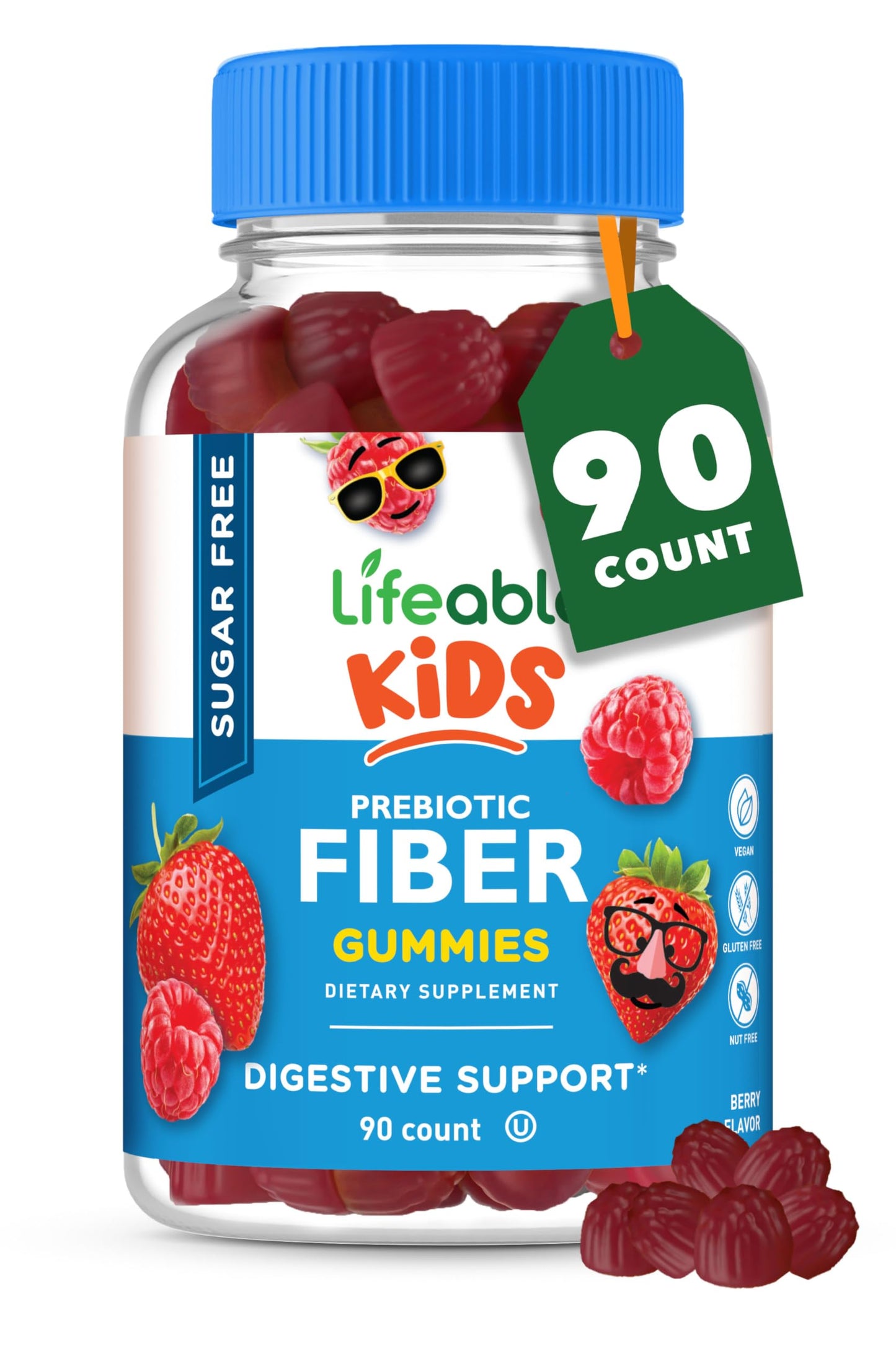 Lifeable Sugar Free Prebiotic Kids Fiber Gummies – 4g Fiber, Vegetarian, Digestive Health | 90 Probiotics Gummies
