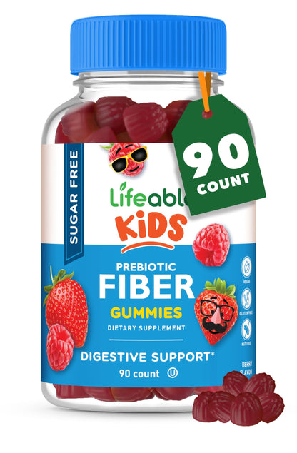 Lifeable Sugar Free Prebiotic Kids Fiber Gummies – 4g Fiber, Vegetarian, Digestive Health | 90 Probiotics Gummies