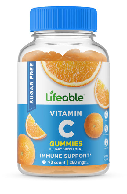 Lifeable Sugar Free Vitamin C Gummies 250 mg – Orange Flavor | Vegetarian Non-GMO | 90 Gummies