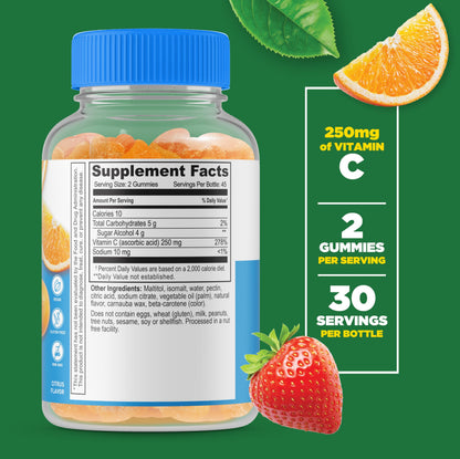 Lifeable Sugar Free Vitamin C Gummies 250 mg – Orange Flavor | Vegetarian Non-GMO | 90 Gummies