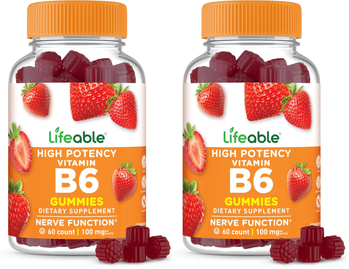 Lifeable Vitamin B6 Gummies 100mg – Vegan Nerve Support | 60 Gummies (Pack of 2)