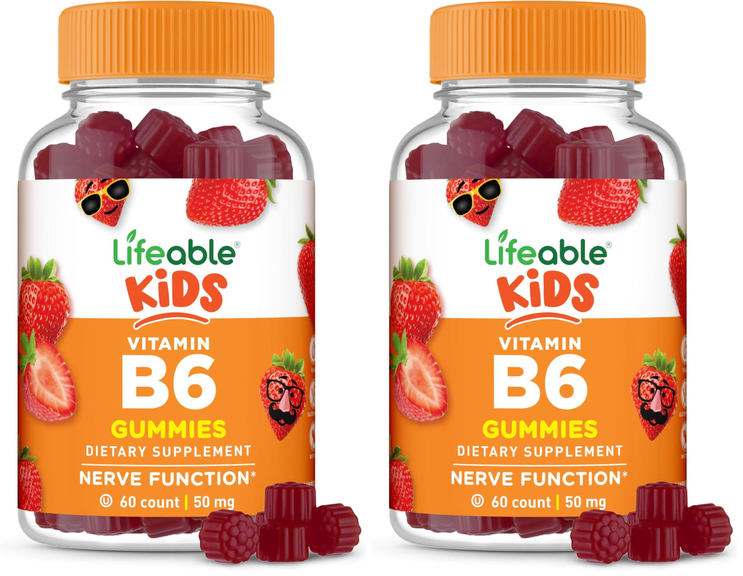 Lifeable Vitamin B6 Gummies for Kids – 50 mg per Gummy, 60 Gummies (2 Pack) – Vegan, Non-GMO, Gluten Free