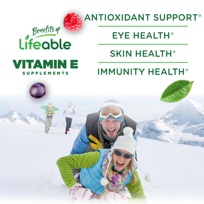 Lifeable Vitamin E Gummies 400 IU – 90 Gummies | Skin, Eye Health & Immune Support