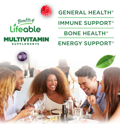 Lifeable Multivitamin with Iron for Adults | 13 Essential Vitamins & Minerals | Berry Flavor | 90 Gummies | Vegetarian & Non-GMO