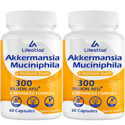 Lifeatlas Akkermansia Probiotic — 300 Billion AFU, 6-in-1 Gut Health, 120 Caps