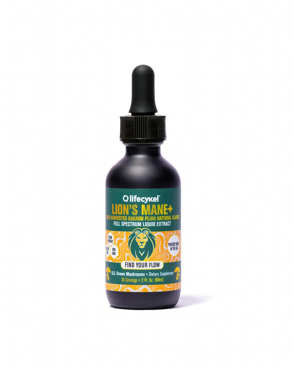 Lifecykel Lion's Mane Mushroom Extract w/Kakadu Plum — Memory, Focus & Sleep (2 oz, 30 Servings) Made in USA