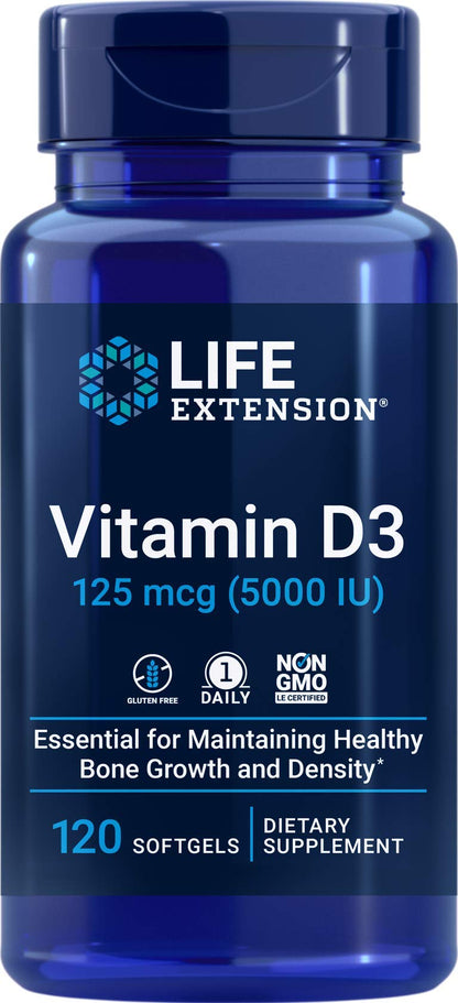 Life Extension Vitamin D3 5000 IU | 120 Softgels (125 mcg)