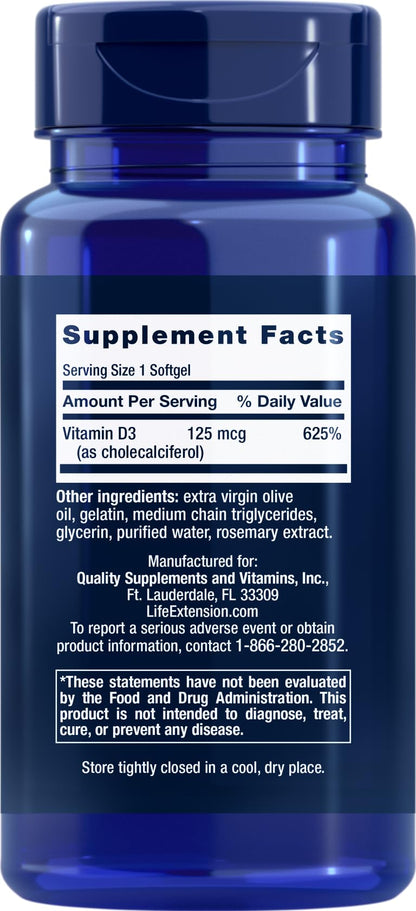 Life Extension Vitamin D3 5000 IU | 120 Softgels (125 mcg)