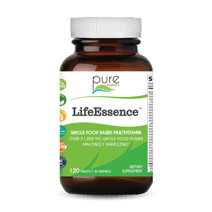 PURE ESSENCE LABS LifeEssence Multivitamin for Women & Men | Natural Herbal Vitamin D3, B12, Biotin (120 Tablets)