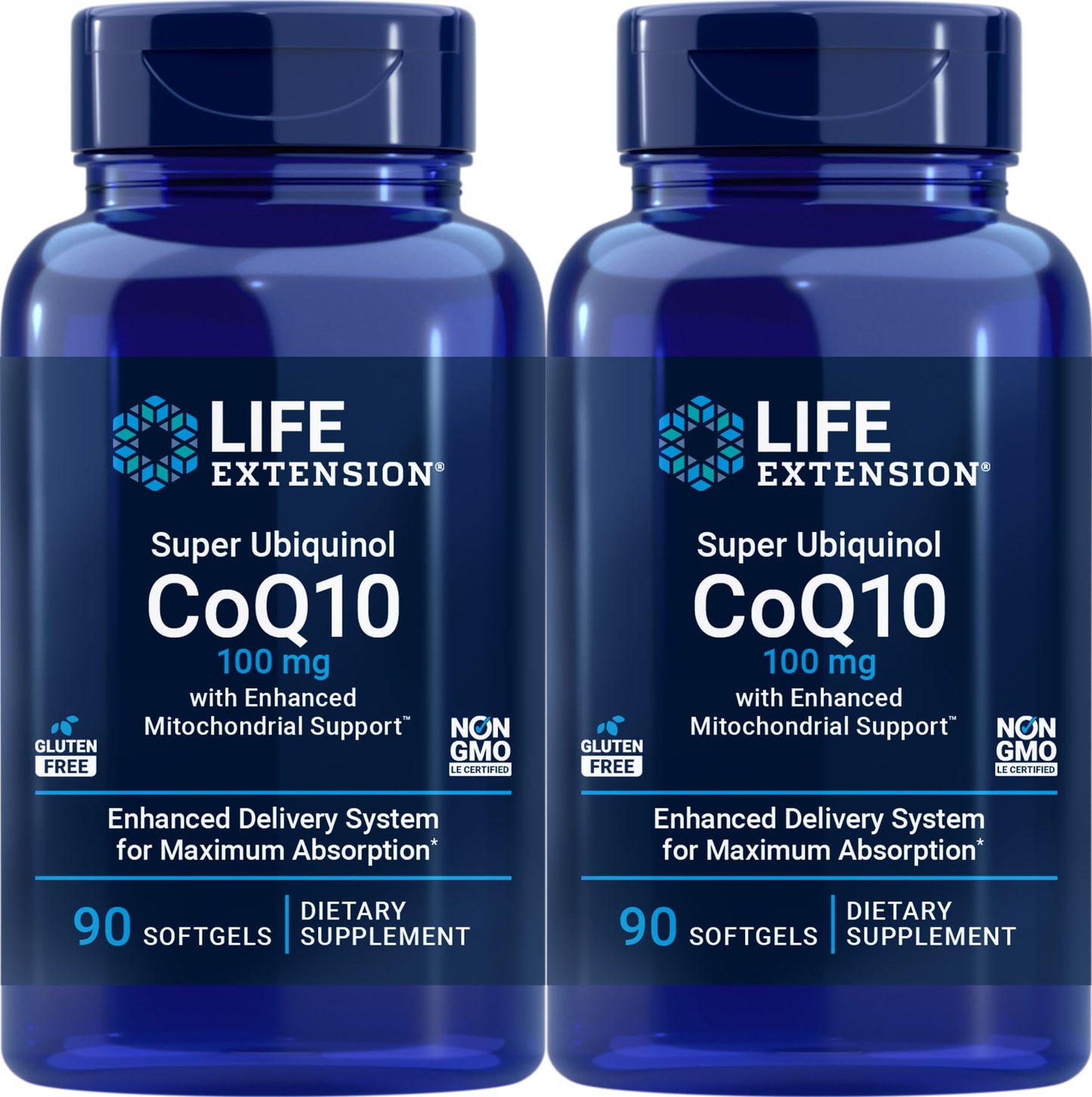 Life Extension COQ10 Super Ubiquinol 100mg – 90 Softgels (Pack of 2) with Enhanced Mitochondrial Support