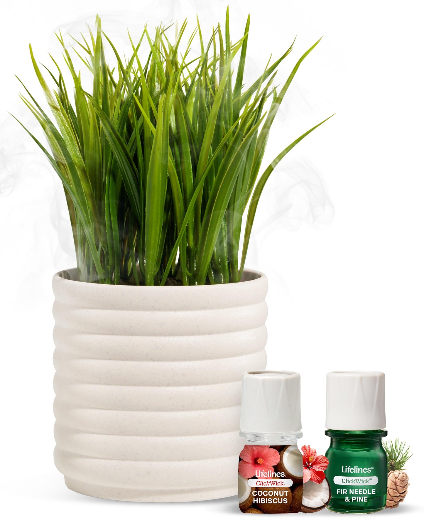 Lifelines Plant Diffuser Bundle — 2 ClickWick Essential Oil Blends | Rechargeable Faux Plant Diffuser & Modern Planter