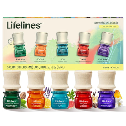 Lifelines 5-Pack Essential Oil Blends Discovery Set | Joy, Calm, Focus & Energy