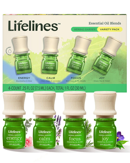 Lifelines Essential Oil Blends 4-Pack – Joy, Calm, Focus & Energy | Precision Pump Diffusers