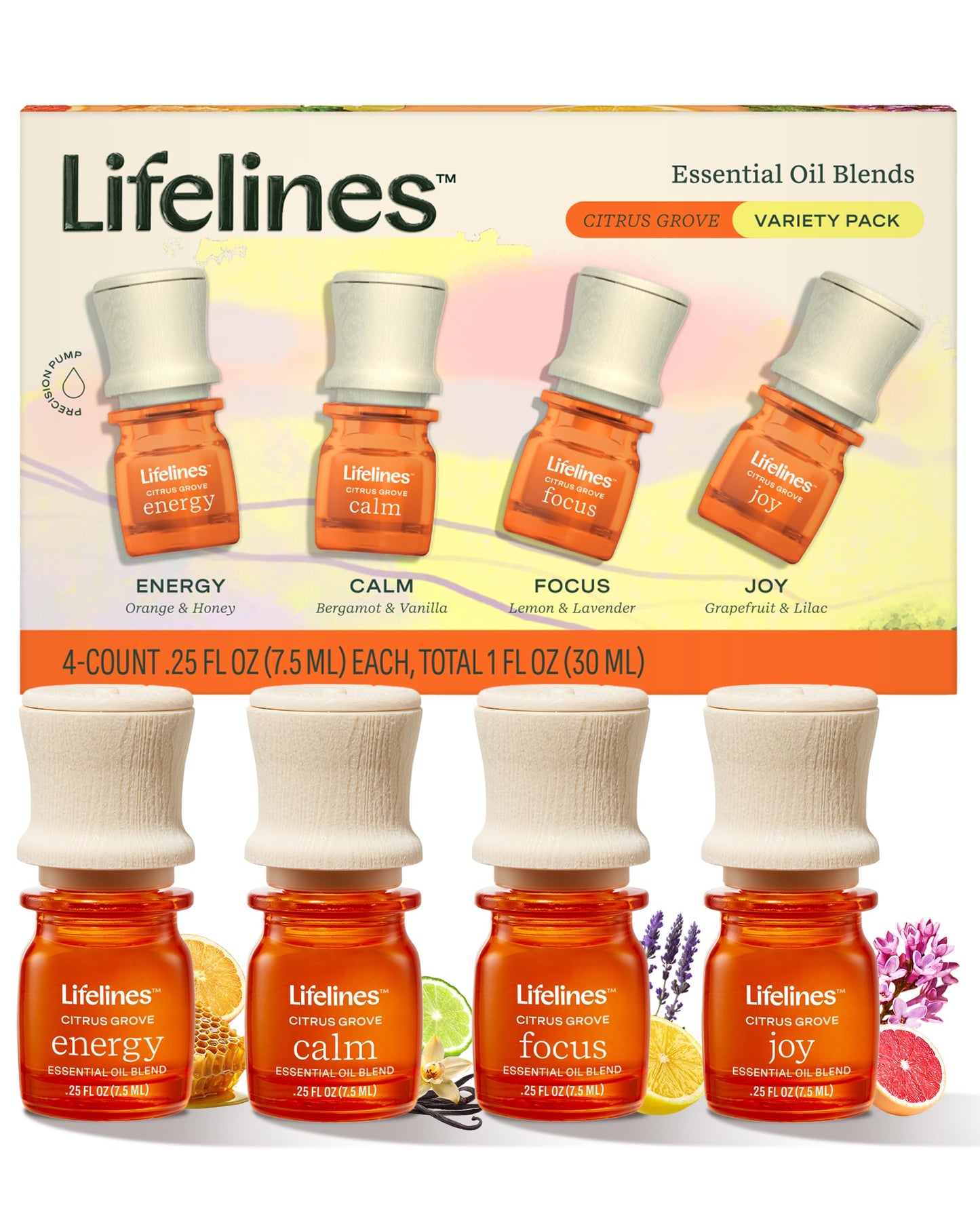 Lifelines Citrus Grove Essential Oil Blends 4-Pack | Joy, Calm, Focus & Energy