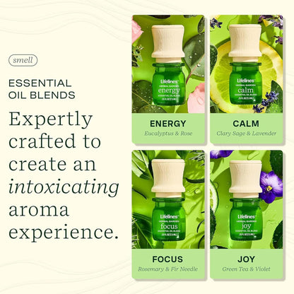 Lifelines Essential Oil Blends 4-Pack – Joy, Calm, Focus & Energy | Precision Pump Diffusers