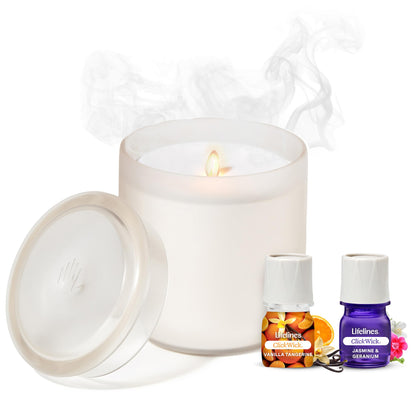 Lifelines Flameless Candle Diffuser with 2 ClickWick Blends – Cordless & Waterless (Frosted Cream)