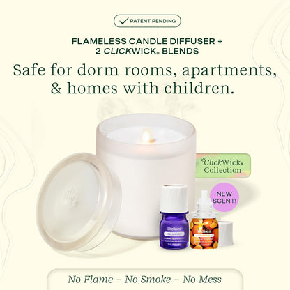 Lifelines Flameless Candle Diffuser with 2 ClickWick Blends – Cordless & Waterless (Frosted Cream)