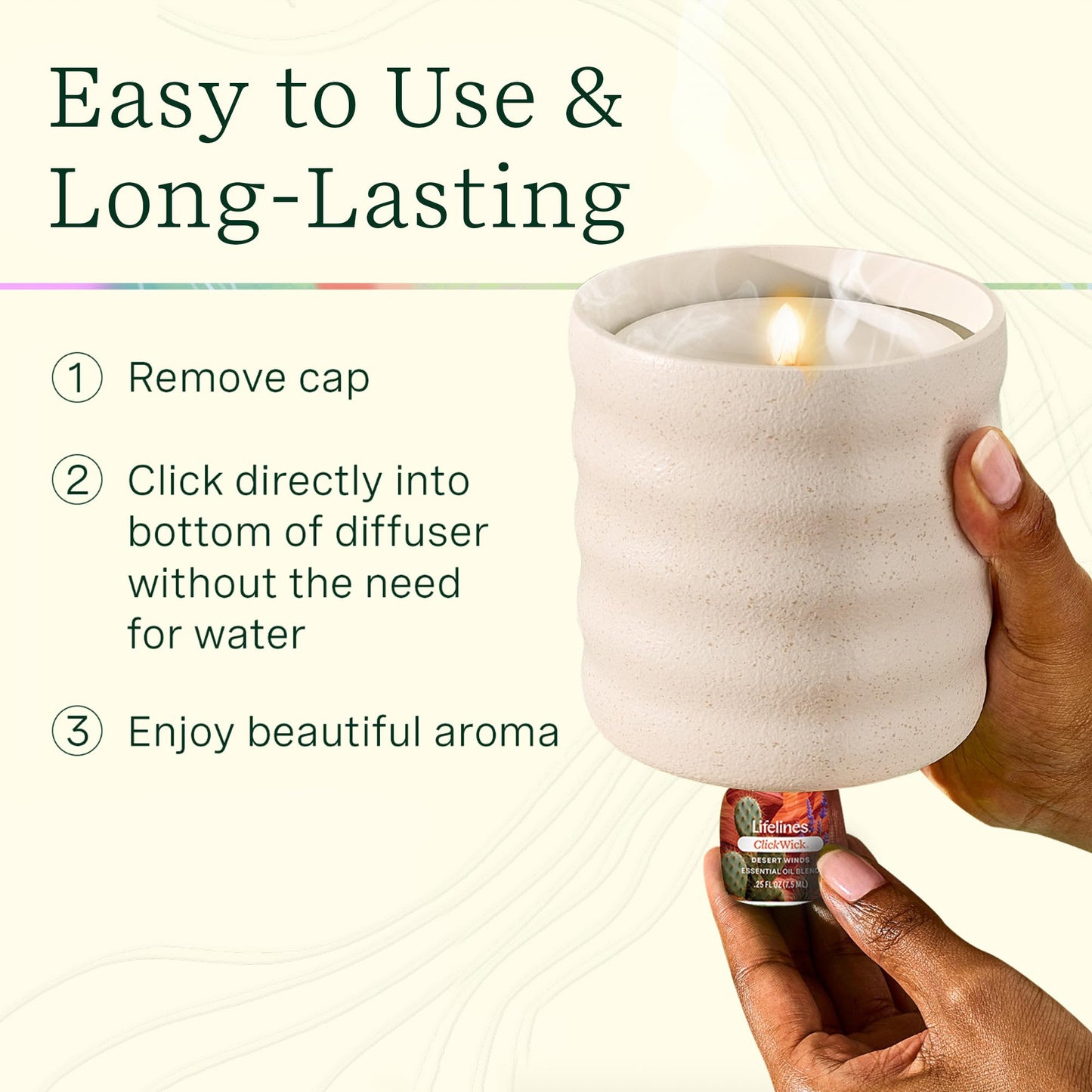 Lifelines Flameless Diffuser with 2 ClickWick Blends - Cordless & Waterless