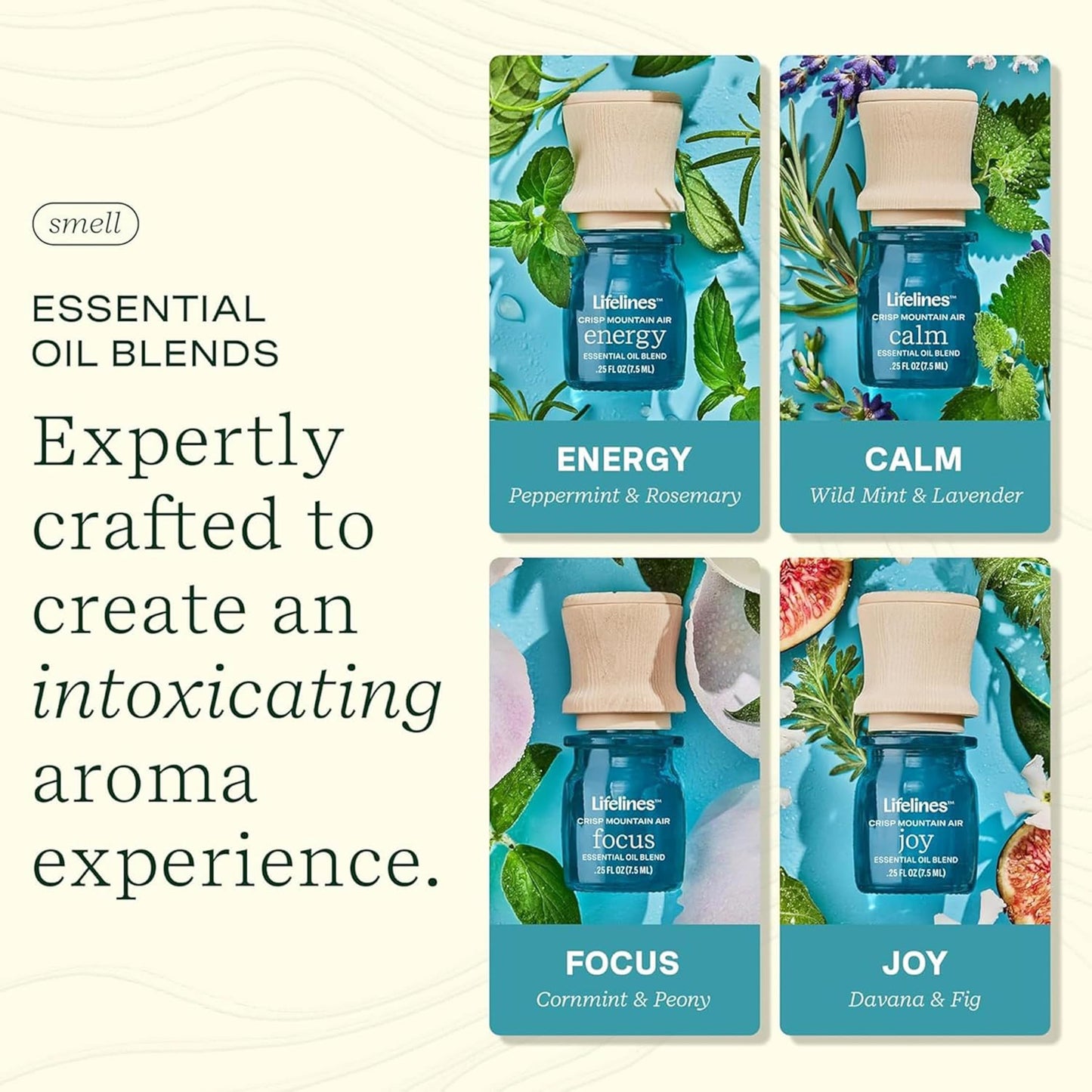 Lifelines Essential Oil Blends 4-Pack – Crisp Mountain Air | Joy, Calm, Focus & Energy