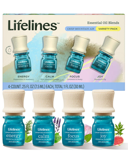 Lifelines Essential Oil Blends 4-Pack – Crisp Mountain Air | Joy, Calm, Focus & Energy