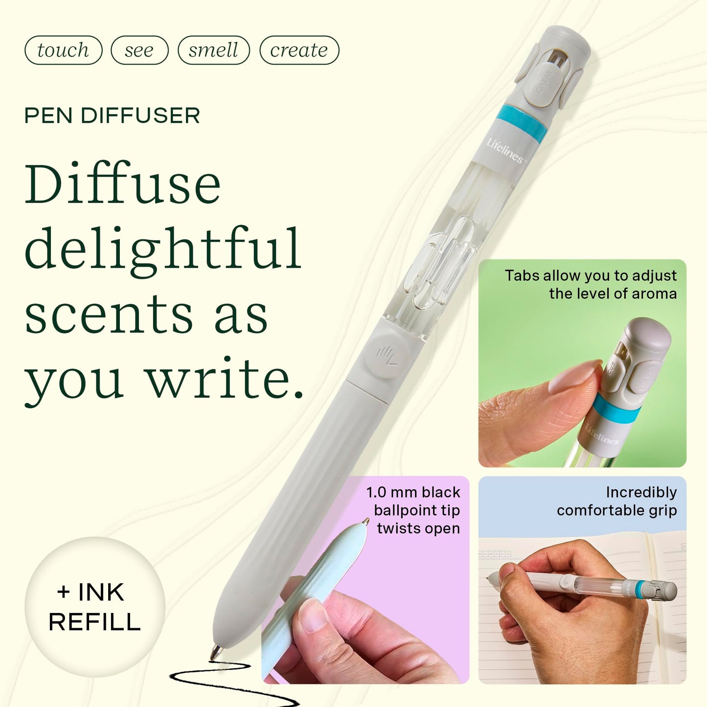 Lifelines Pen Diffuser – Crisp Mountain Air | 1mm Black Ballpoint Pen with Scented Essential Oil Blends