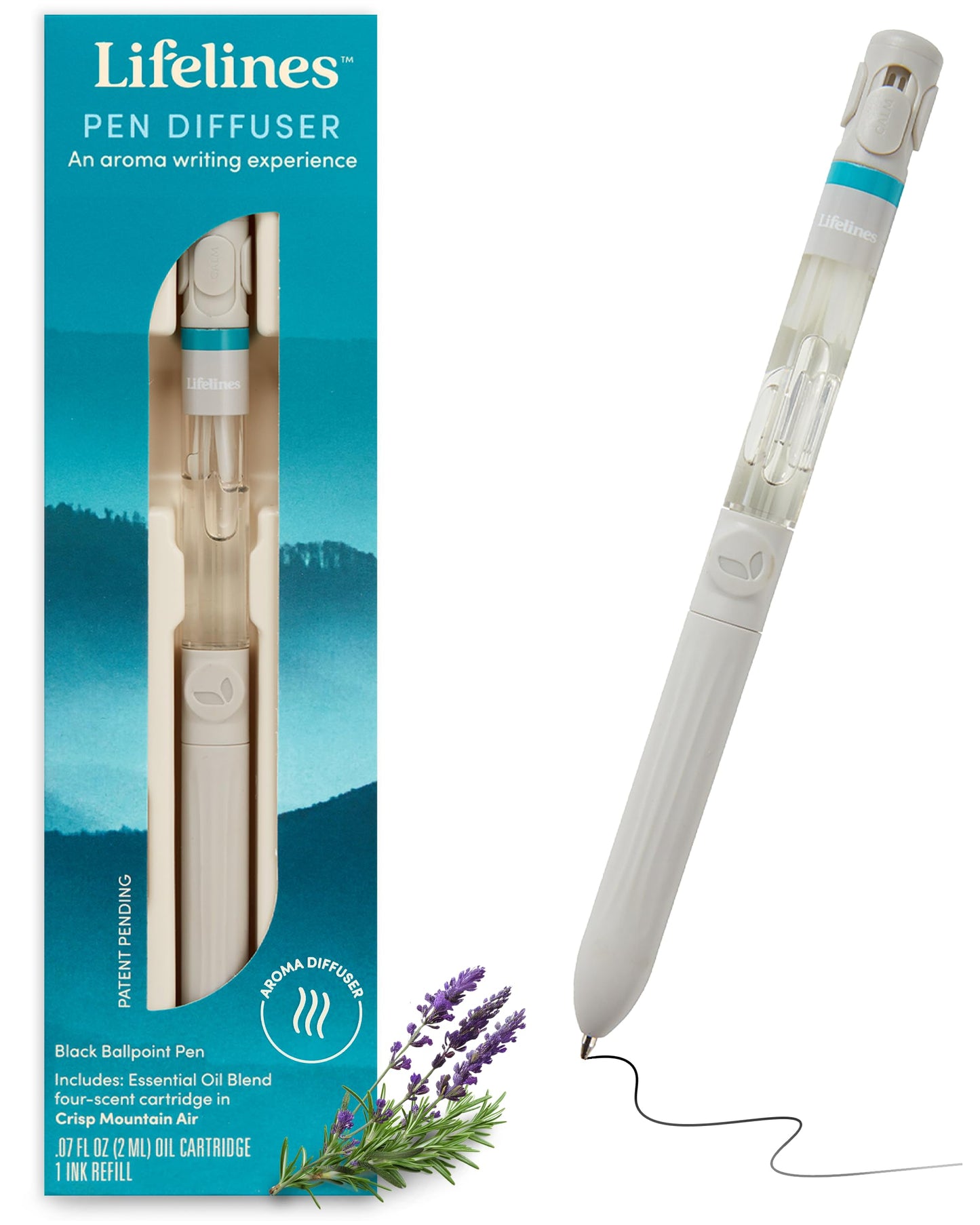 Lifelines Pen Diffuser – Crisp Mountain Air | 1mm Black Ballpoint Pen with Scented Essential Oil Blends