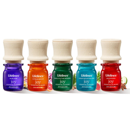 Lifelines Essential Oil Blends, Pure Joy 5-Pack | Aromatherapy Diffuser with Precision Pump
