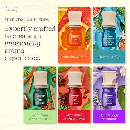 Lifelines Essential Oil Blends, Pure Joy 5-Pack | Aromatherapy Diffuser with Precision Pump