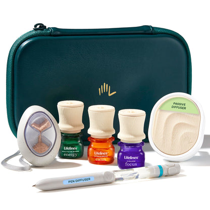 Lifelines Sensory Essentials Travel Set | Portable Diffuser, Fidget Stone & 3 Essential Oil Blends