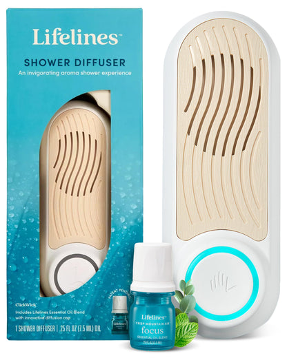 Lifelines Shower Diffuser - Wall-Mounted Essential Oil Diffuser with Auto Shut-Off | ClickWick Blends Included