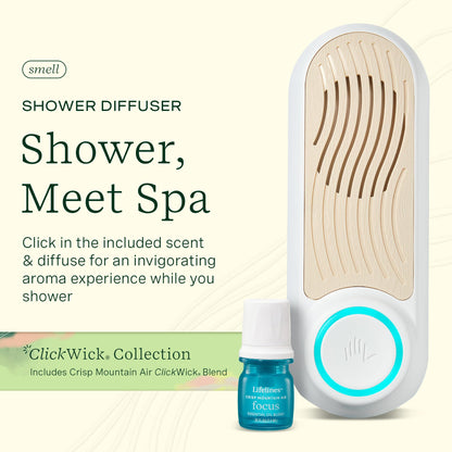 Lifelines Shower Diffuser - Wall-Mounted Essential Oil Diffuser with Auto Shut-Off | ClickWick Blends Included