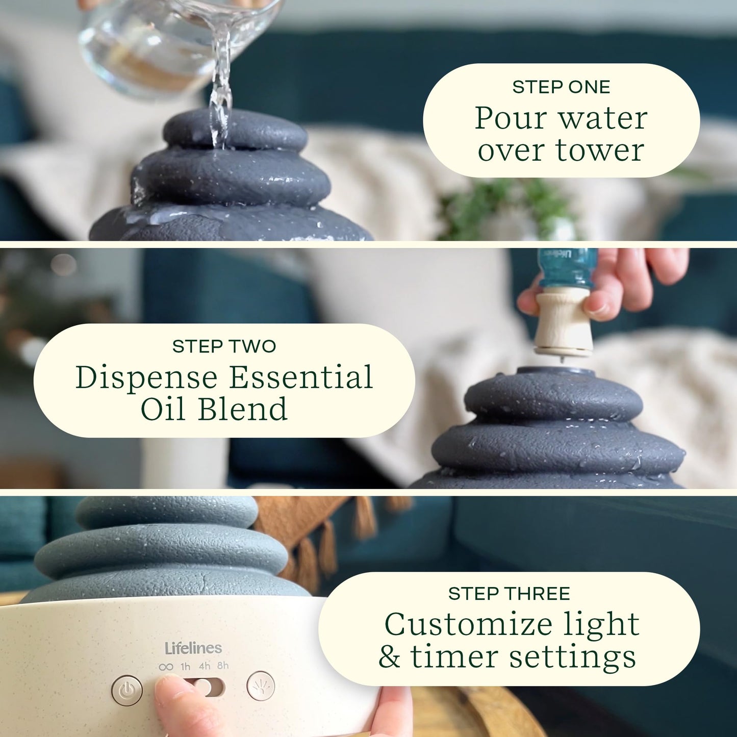 Lifelines Stacking Stones Aromatherapy Diffuser – Calming Mist & Auto-Shutoff