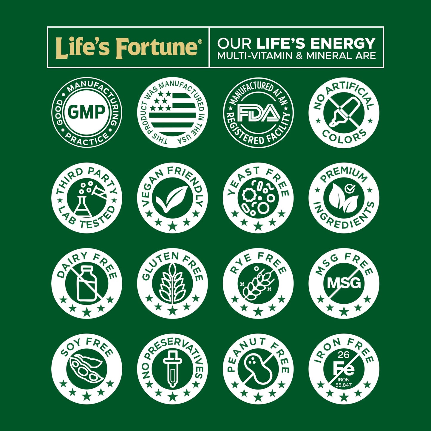 Life's Energy Daily Multivitamin for Men & Women – Iron Free, Vegetarian | Immune & Energy Support