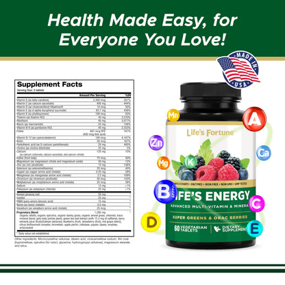 Life's Energy Daily Multivitamin for Men & Women – Iron Free, Vegetarian | Immune & Energy Support