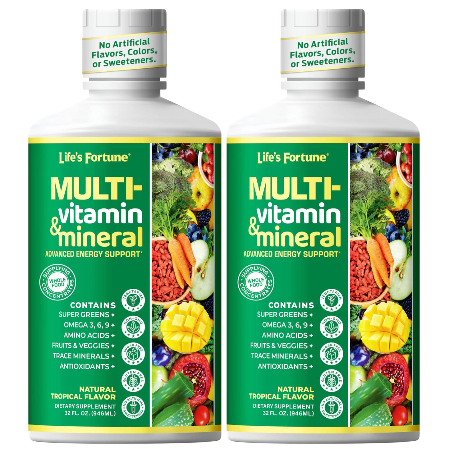 Life's Fortune Liquid Multivitamin – High Absorption Daily Vitamins for Adults & Teens | Tropical Flavor | Sugar Free | Pack of 2 (32 oz)