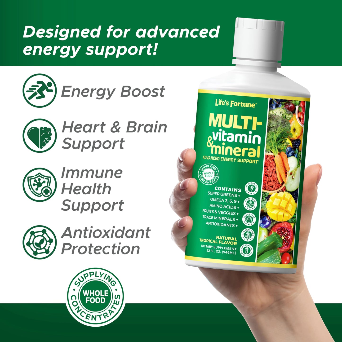 Life's Fortune Liquid Multivitamin – High Absorption Daily Vitamins for Adults & Teens | Tropical Flavor | Sugar Free | Pack of 2 (32 oz)