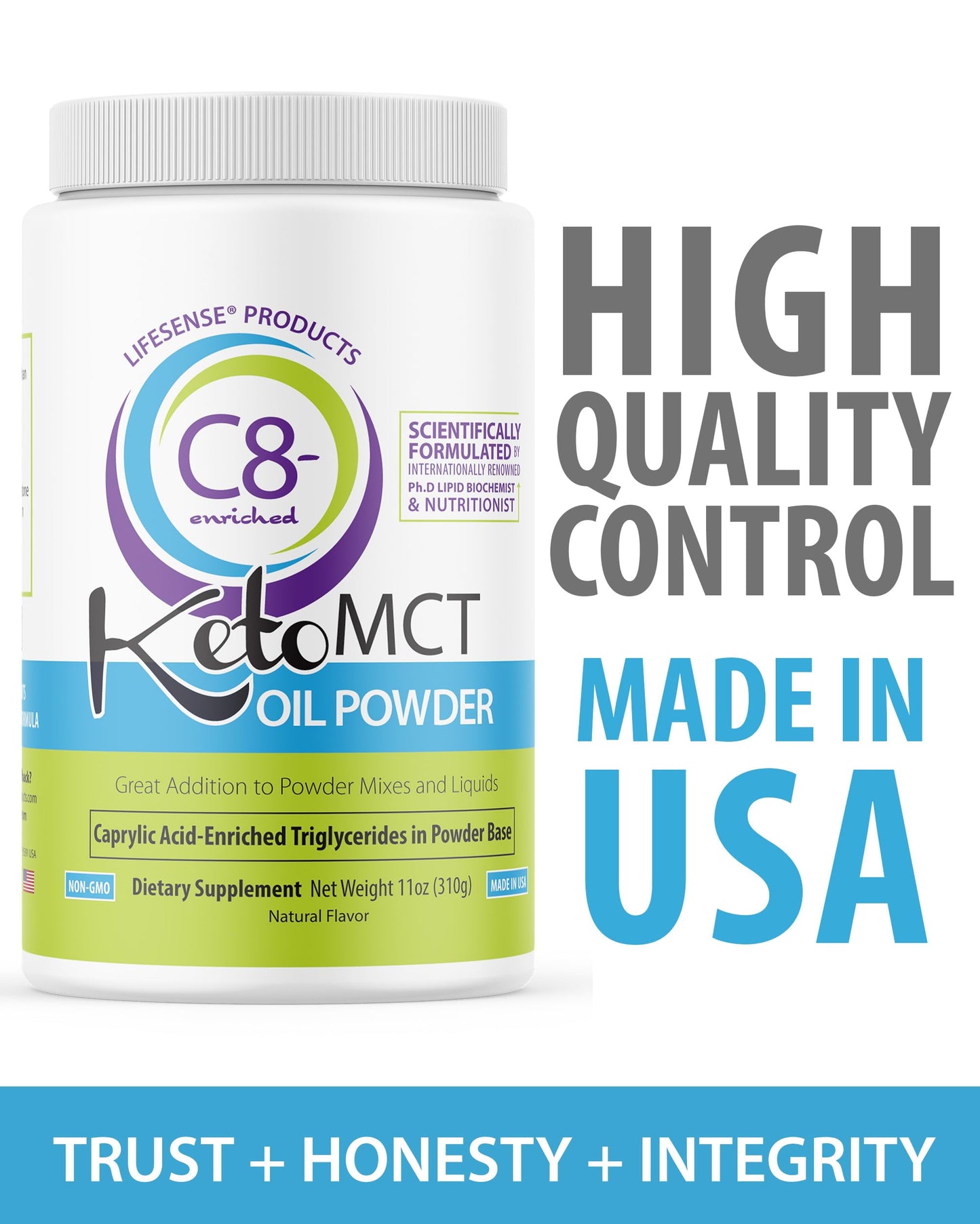 LifeSense C8 MCT Oil Powder Unflavored – Keto-Friendly, Coconut-Sourced | PhD Nutrition USA